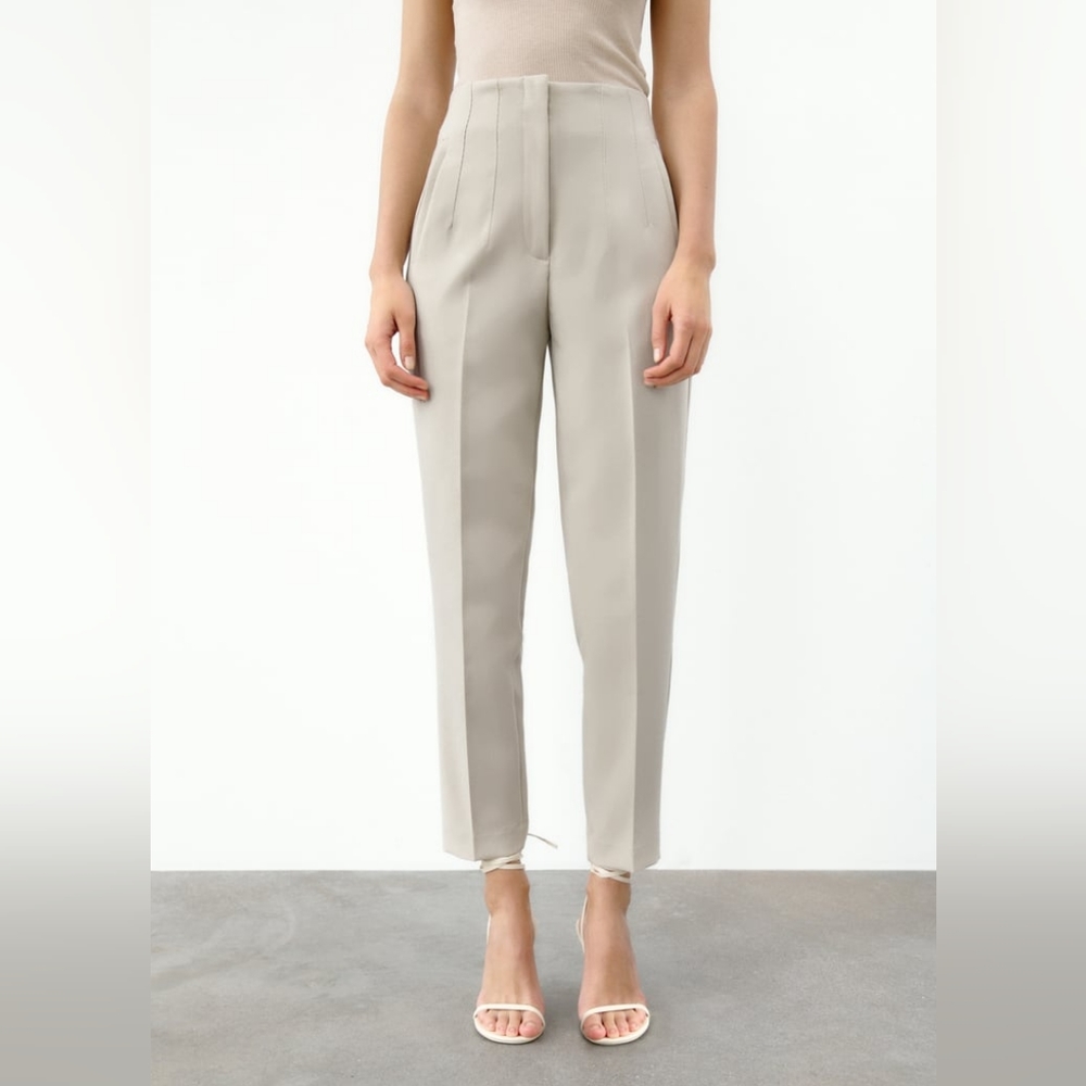 Zara High Waisted Pants Oyster White S